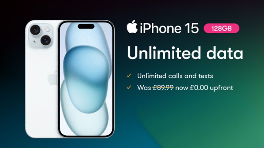 Apple iPhone 15 - £0 upfront + £43.20 a month