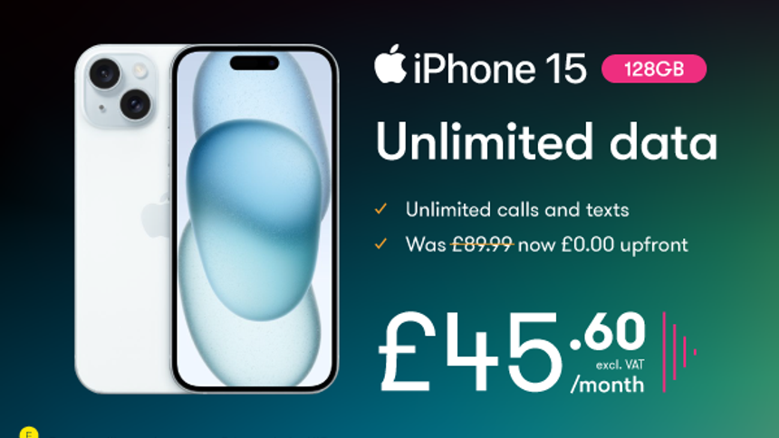 Apple iPhone 15 - £0 upfront + £45.60 a month